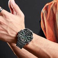 Relógio Esportivo Masculino Em Aço Inoxidável à Prova D'água Com Display Duplo Verde - 2