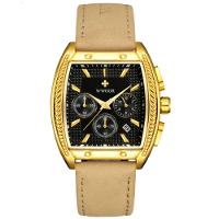 Relógio Masculino Quartzo Esportivo Casual Toneau 3atm à Prova D'água Preto Dourado - 1