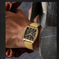 Relógio Masculino Quartzo Esportivo Casual Toneau 3atm à Prova D'água Preto Dourado - 3