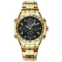 Relógio De Pulso Quartzo Masculino Em Aço Inoxidável Dupla Exibição Esportivo Impermeavel Preto Dourado - 1