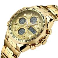 Relógio De Pulso Quartzo Masculino Em Aço Inoxidável Dupla Exibição Esportivo Impermeavel Dourado - 3