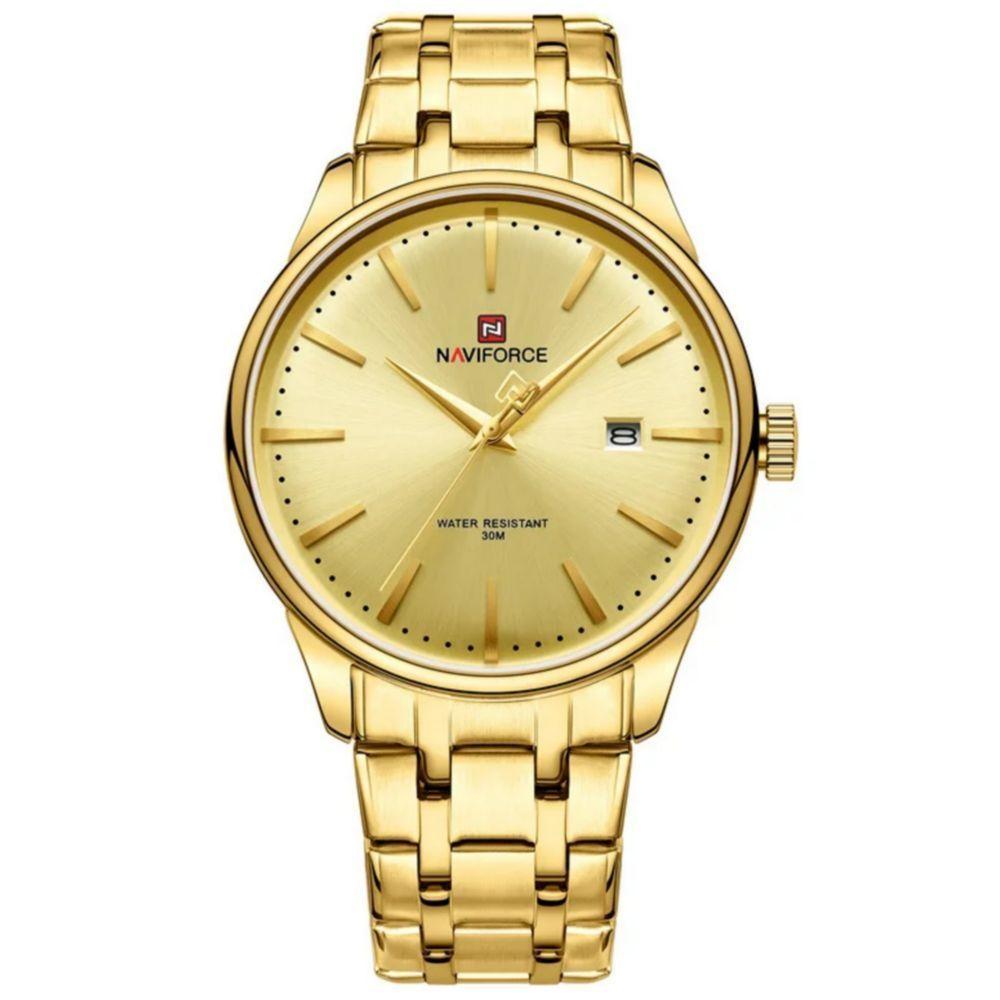 Relógio De Quartzo Masculino Pulseira De Aço Inoxidável Resistente à água Dourado - 1