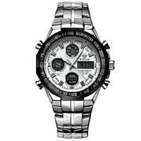 Relógio De Pulso Quartzo Masculino Em Aço Inoxidável Dupla Exibição Esportivo Impermeavel Branco Prata - 1