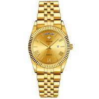 Relógio De Quartzo Masculino Design Casual Em Aço Inoxidavel à Prova D'água 3atm Dourado - 1