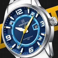 Relógio De Pulso Masculino De Quartzo Em Aço Inoxidável Impermeável Azul - 7