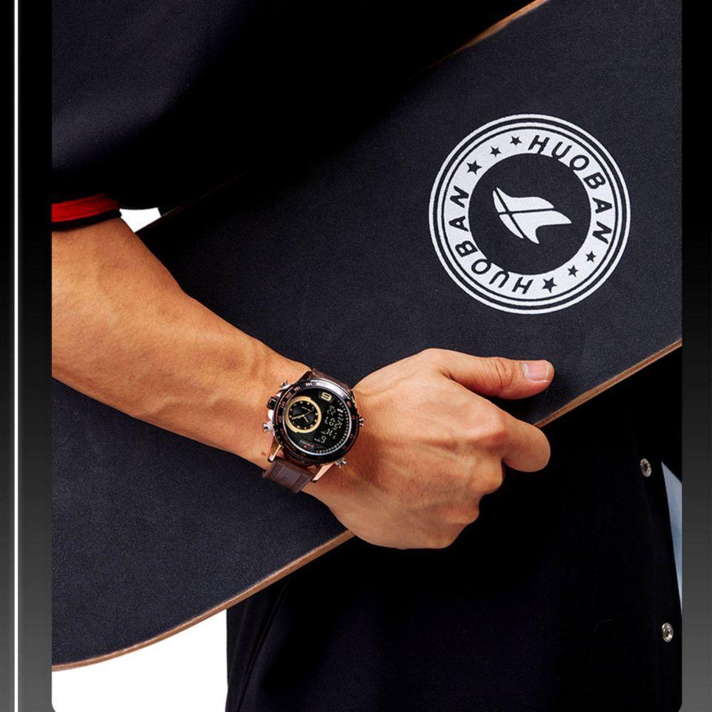 Relógio De Quartzo Masculino Design Esportivo Display Lcd Luminoso Impermeável Marrom - 2