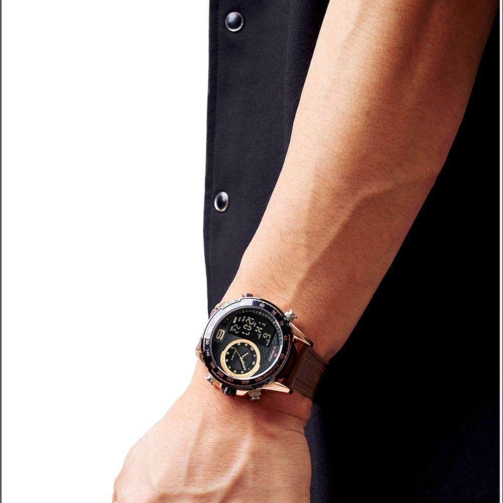 Relógio De Quartzo Masculino Design Esportivo Display Lcd Luminoso Impermeável Marrom - 3