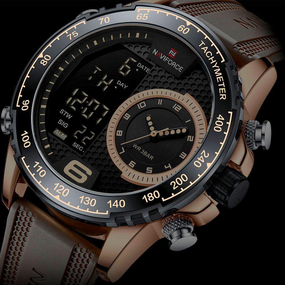 Relógio De Quartzo Masculino Design Esportivo Display Lcd Luminoso Impermeável Marrom - 5