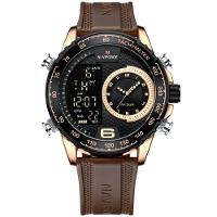 Relógio De Quartzo Masculino Design Esportivo Display Lcd Luminoso Impermeável Marrom - 1