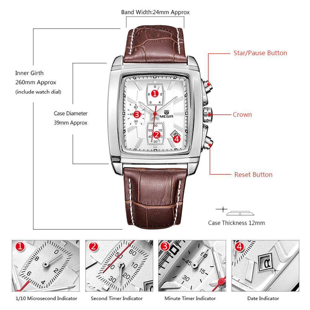 Relógio De Quartzo Cronógrafo Casual Estiloso Megir Masculino Marrom - 5