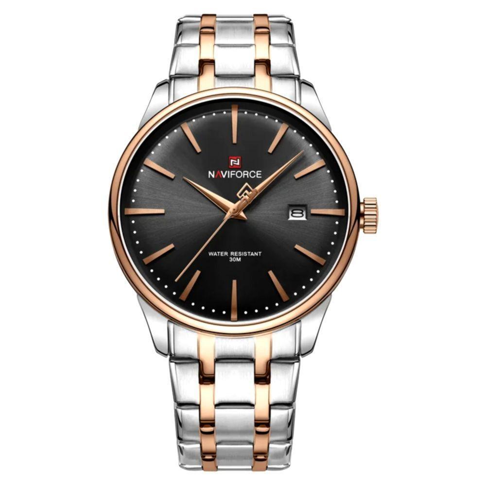 Relógio De Quartzo Masculino Pulseira De Aço Inoxidável Resistente à água Preto - 1