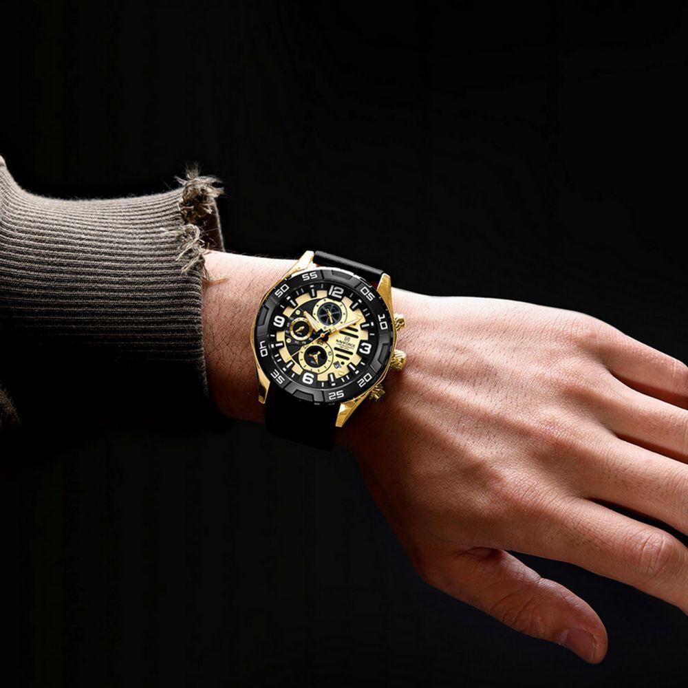 Relógio Masculino Esportivo Quartzo Casual A Prova D´agua Dourado - 4