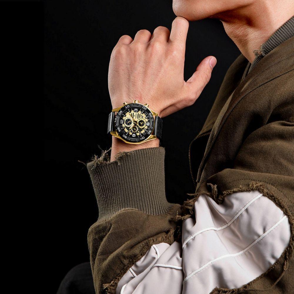 Relógio Masculino Esportivo Quartzo Casual A Prova D´agua Dourado - 6