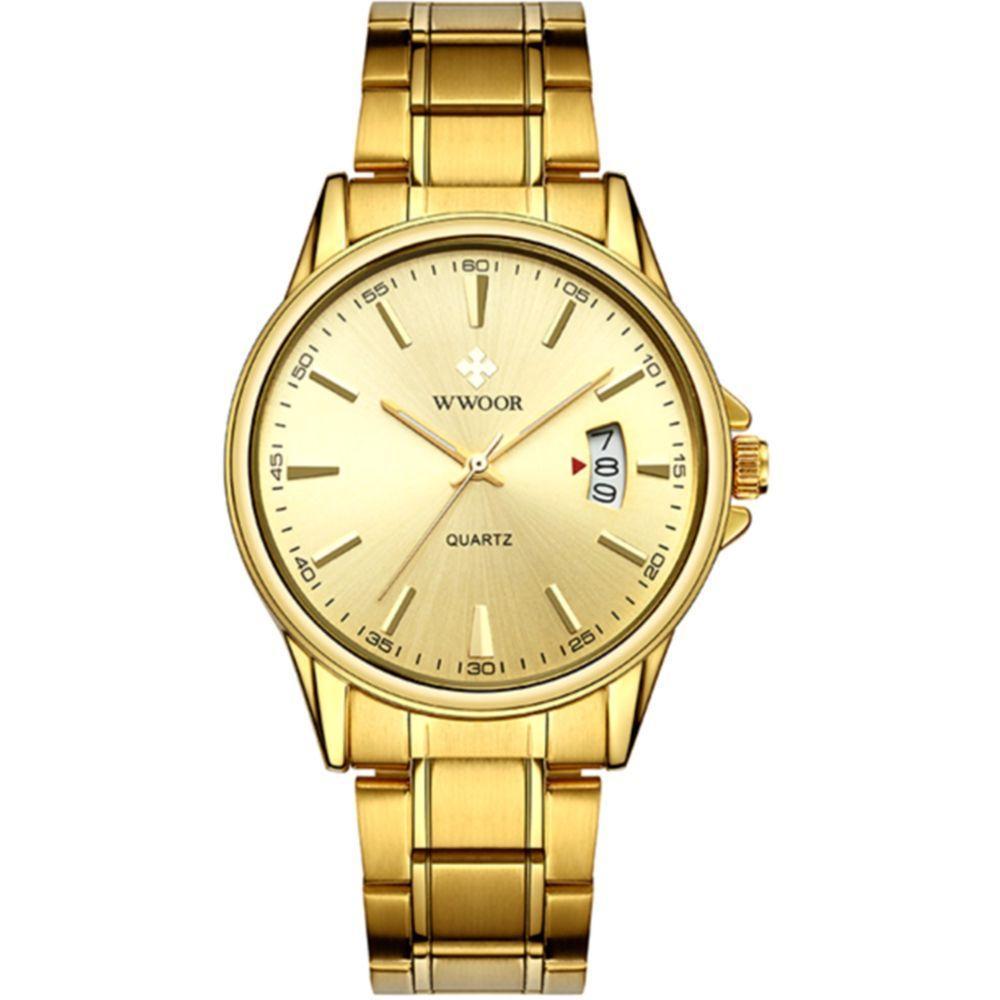 Relógio Masculino Quartzo Dourado Em Aço Inoxidável á Prova D´agua Dourado - 1