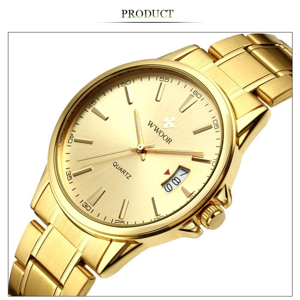 Relógio Masculino Quartzo Dourado Em Aço Inoxidável á Prova D´agua Dourado - 6