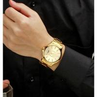 Relógio Masculino Quartzo Dourado Em Aço Inoxidável á Prova D´agua Dourado