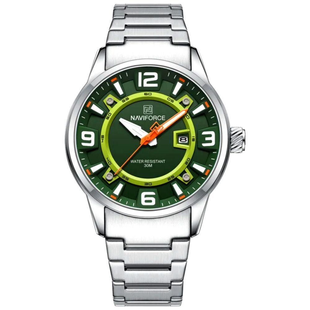 Relógio De Pulso Masculino De Quartzo Em Aço Inoxidável Impermeável Verde - 1