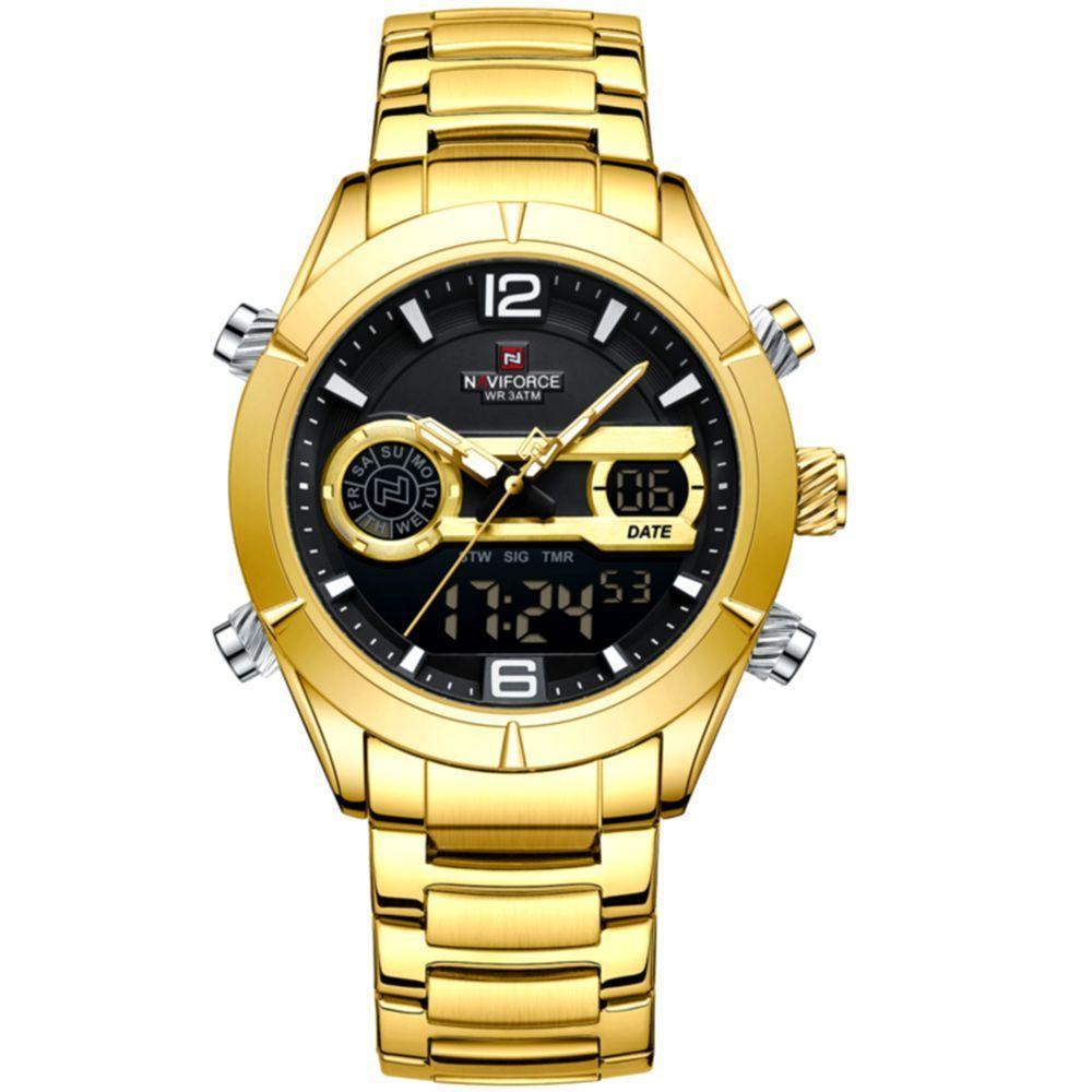 Relógio Impermeável Digital Masculino Esportivo Duplo Display Dourado - 1