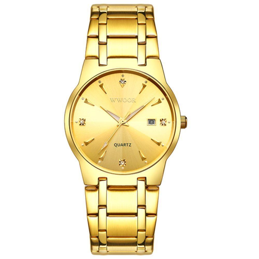 Relógio De Pulso Masculino De Quartzo Com Data Automatica á Prova D'água Dourado - 1