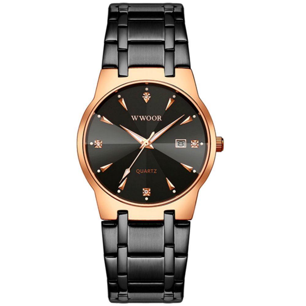 Relógio De Pulso Masculino De Quartzo Com Data Automatica á Prova D'água Preto Rose - 1