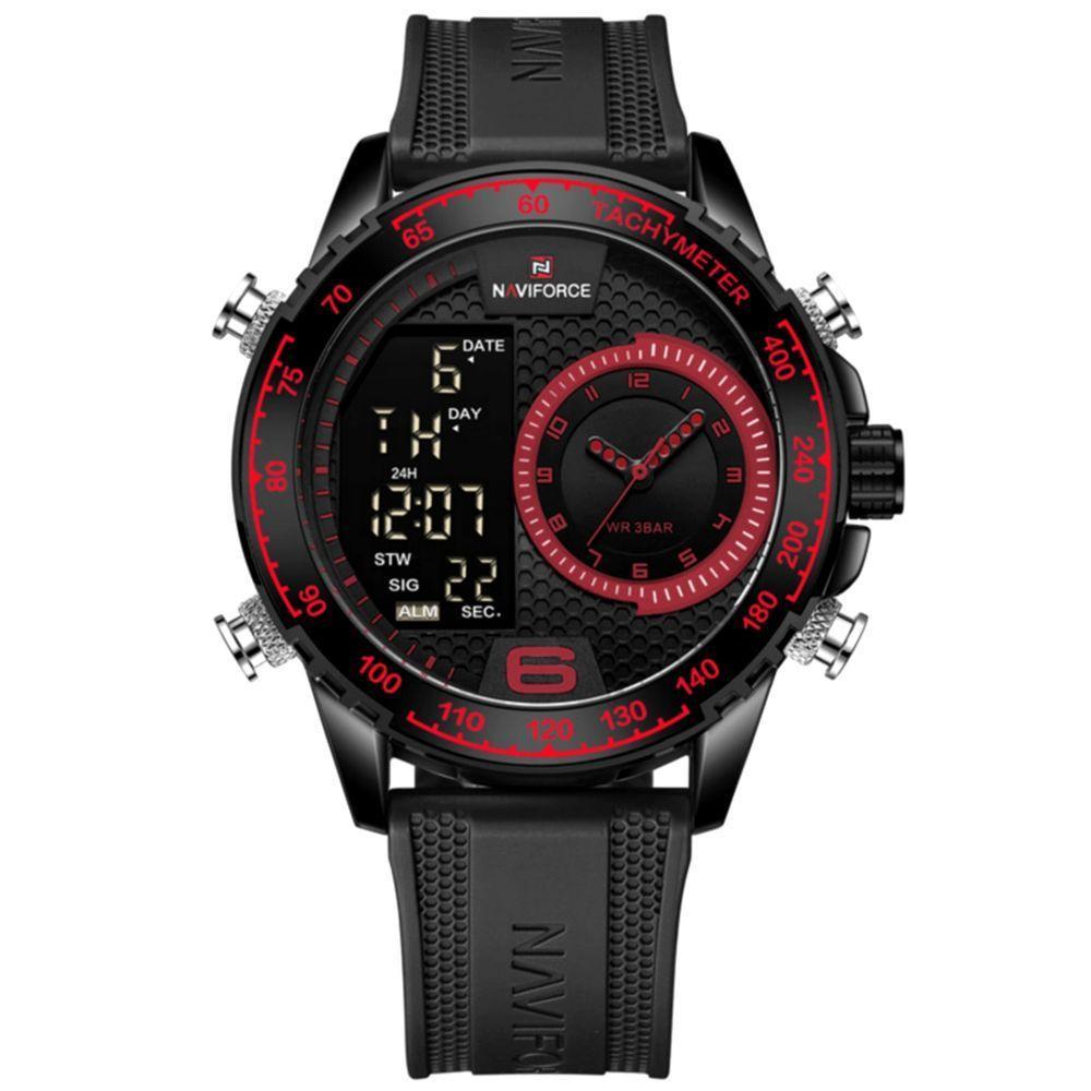 Relógio De Quartzo Masculino Design Esportivo Display Lcd Luminoso Impermeável Vermelho - 1