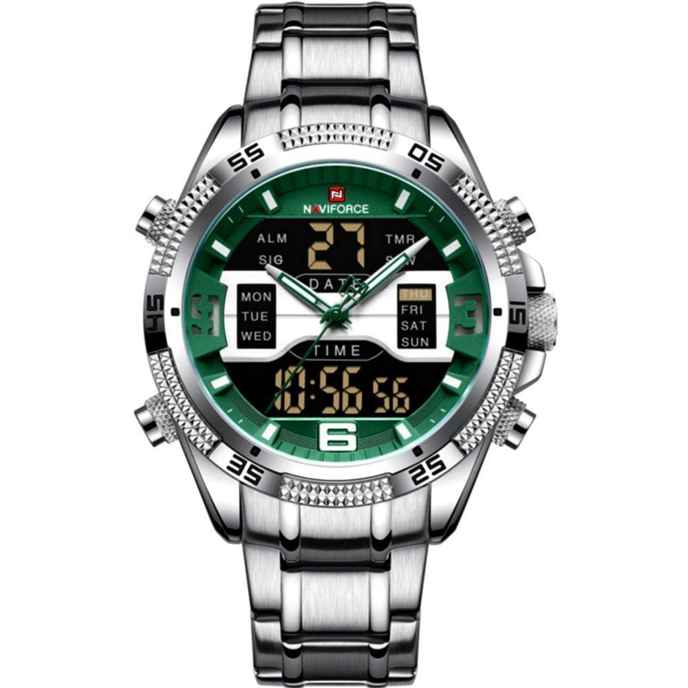 Relógio Masculino Analógico Em Aço Inoxidável Display Led Digital A Prova Dágua Verde - 1