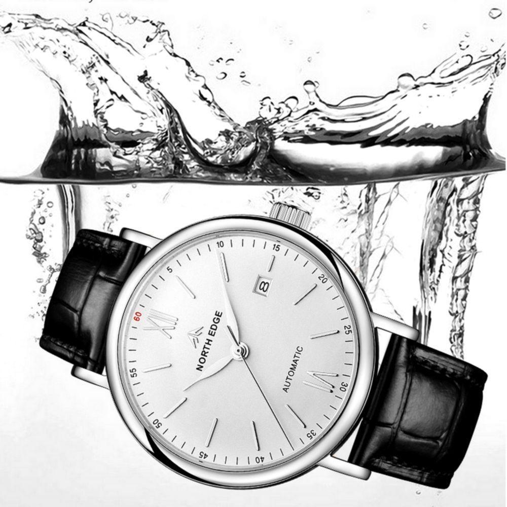 Relógio De Pulso Automático Mecânico Nort Amoy Edge Pulseira De Couro Impermeável Branco - 3