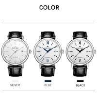 Relógio De Pulso Automático Mecânico Nort Amoy Edge Pulseira De Couro Impermeável Branco