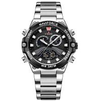 Relógio Esportivo Masculino Em Aço Inoxidável à Prova D'água Com Display Duplo Preto - 1