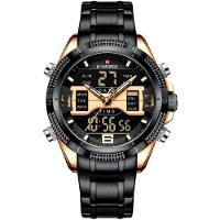 Relógio Masculino Analógico Em Aço Inoxidável Display Led Digital A Prova Dágua Preto Rose - 1