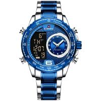 Relógio De Masculino Em Aço Inoxidavel Luminoso Display Lcd Design Esportivo Azul - 1