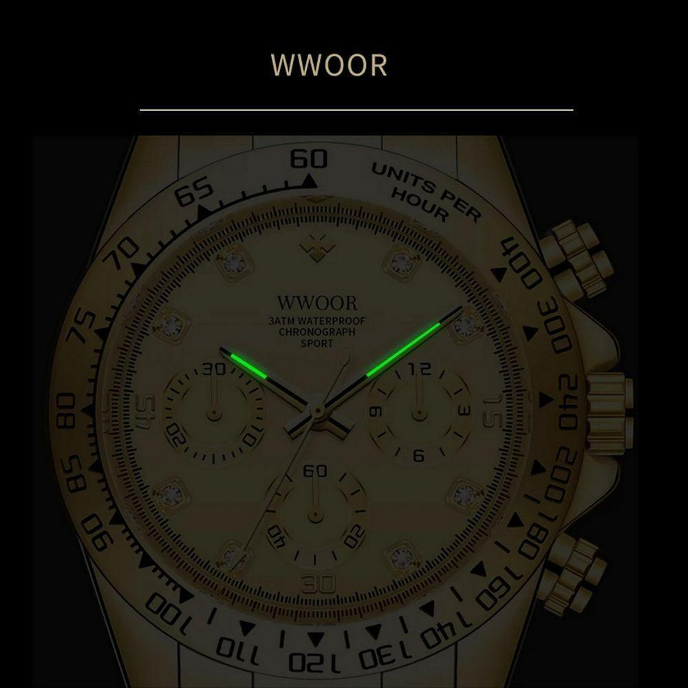 Relógio De Pulso Quartzo Esportivo á Prova Agua Em Aço Inoxidavel Casual Dourado - 3