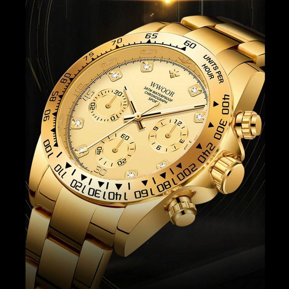 Relógio De Pulso Quartzo Esportivo á Prova Agua Em Aço Inoxidavel Casual Dourado - 4