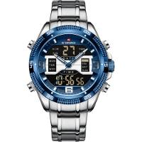 Relógio Masculino Analógico Em Aço Inoxidável Display Led Digital A Prova Dágua Azul Prata - 1