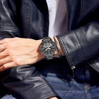 Relógio Masculino De Quartzo Digital Display Duplo Pulseira Em Aço Inoxidavel Impermeável Preto - 4