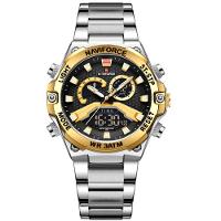 Relógio Esportivo Masculino Em Aço Inoxidável à Prova D'água Com Display Duplo Dourado Prata - 1