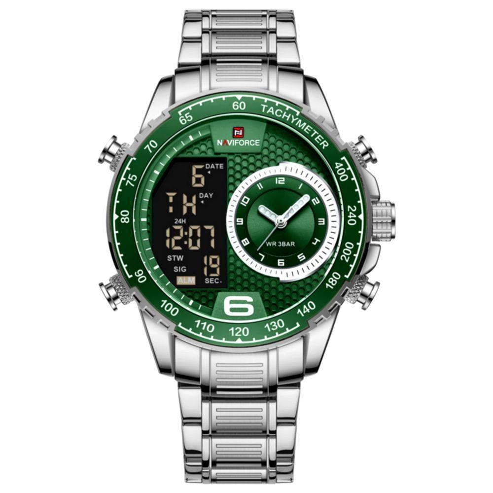 Relógio De Masculino Em Aço Inoxidavel Luminoso Display Lcd Design Esportivo Verde - 1