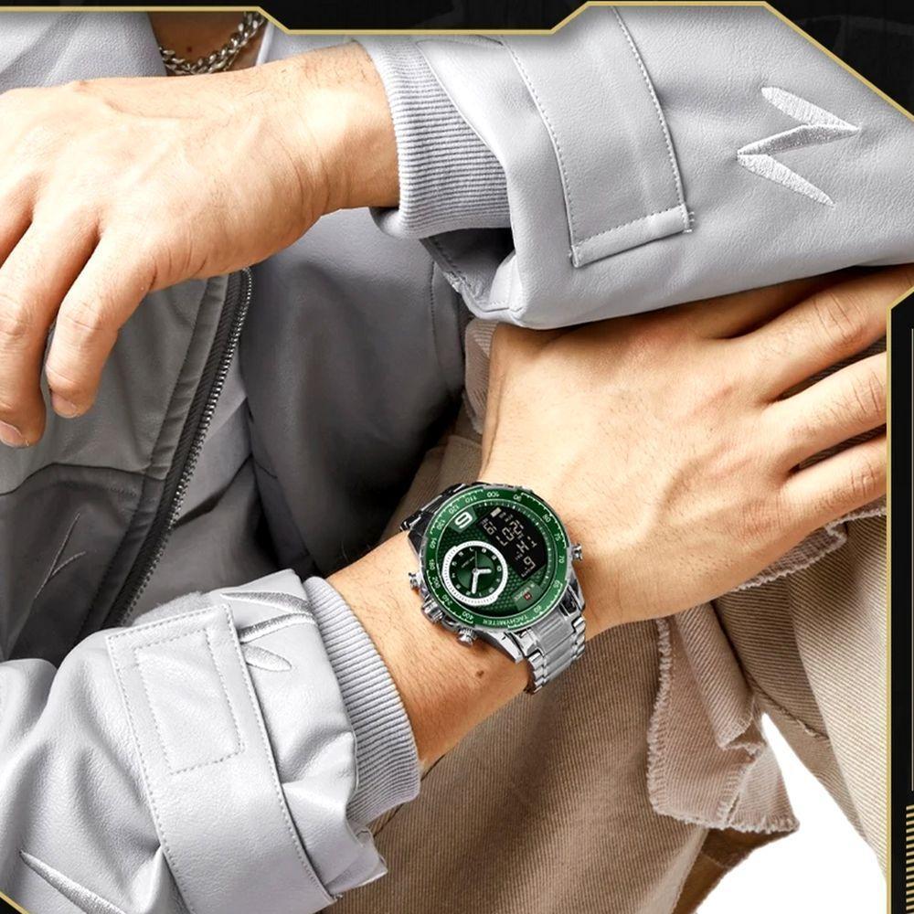 Relógio De Masculino Em Aço Inoxidavel Luminoso Display Lcd Design Esportivo Verde - 2
