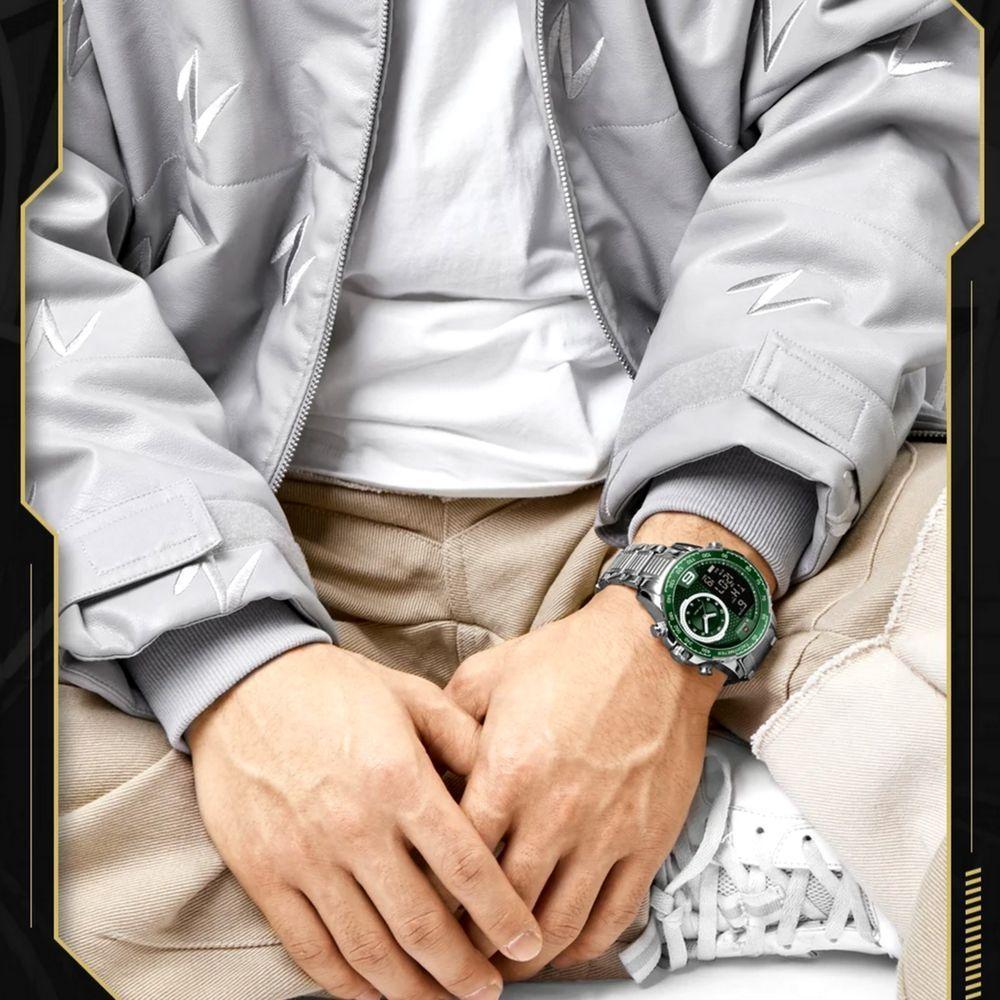 Relógio De Masculino Em Aço Inoxidavel Luminoso Display Lcd Design Esportivo Verde - 3