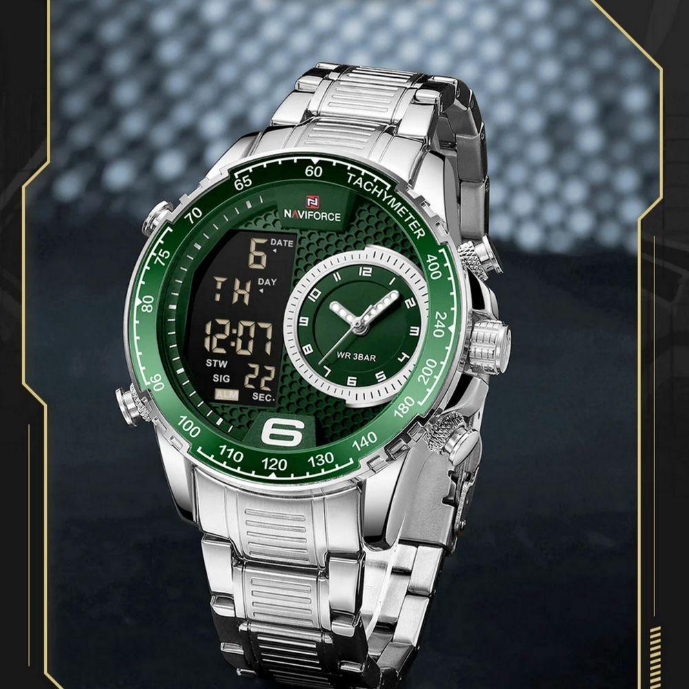 Relógio De Masculino Em Aço Inoxidavel Luminoso Display Lcd Design Esportivo Verde - 4