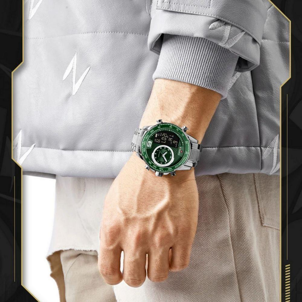 Relógio De Masculino Em Aço Inoxidavel Luminoso Display Lcd Design Esportivo Verde - 5