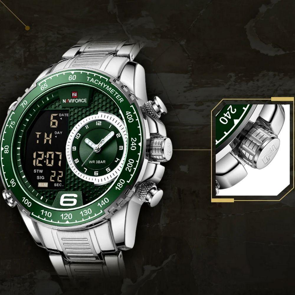 Relógio De Masculino Em Aço Inoxidavel Luminoso Display Lcd Design Esportivo Verde - 6