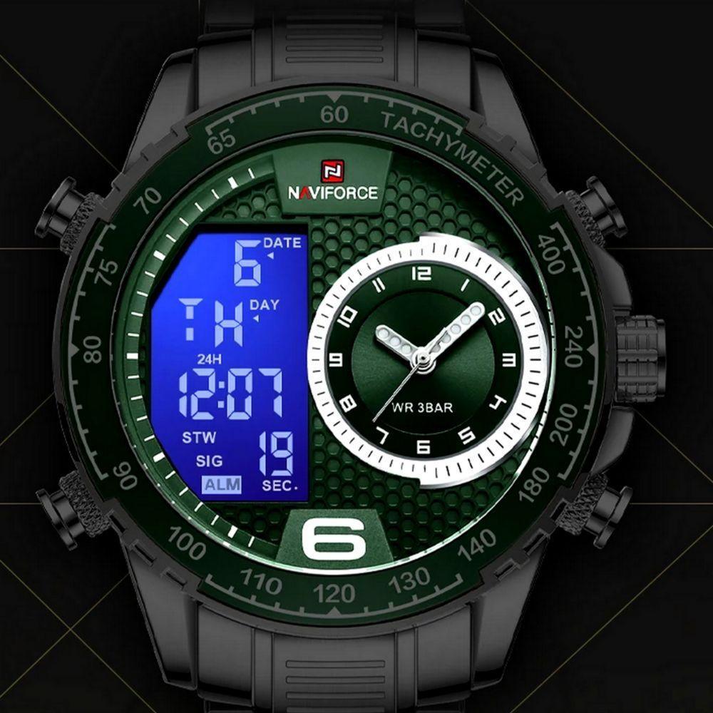 Relógio De Masculino Em Aço Inoxidavel Luminoso Display Lcd Design Esportivo Verde - 7