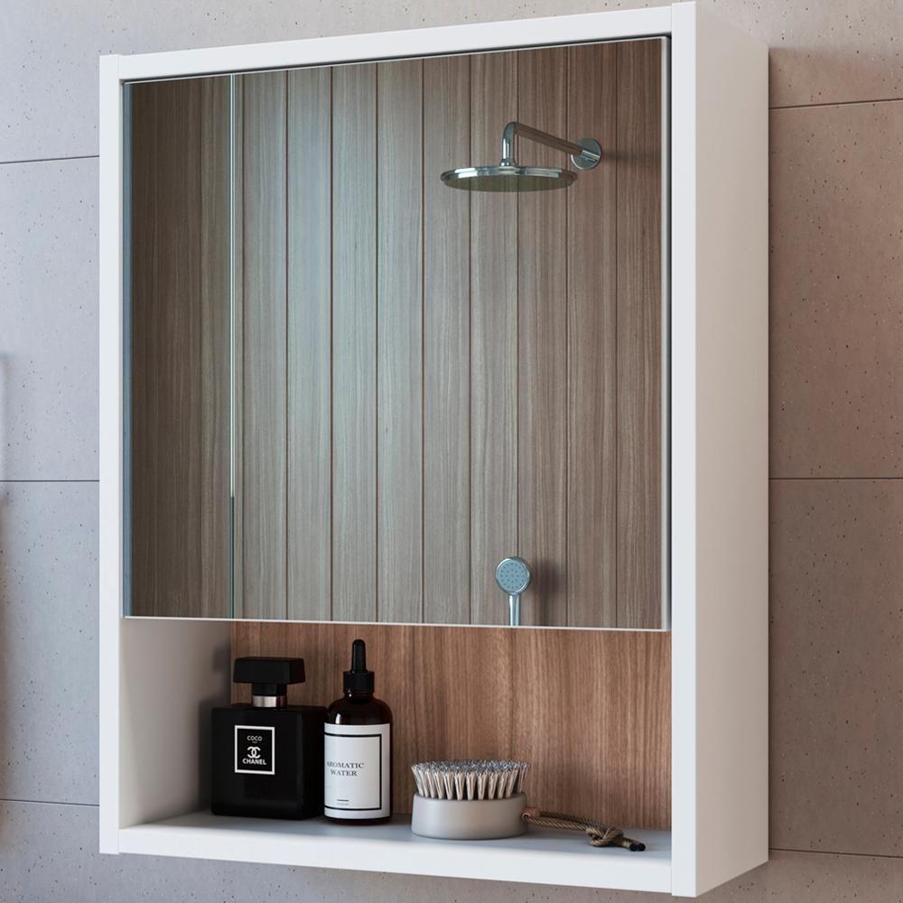 Gabinete E Armario Com Espelho Para Banheiro B95 Branco Montana Novam Branco Montana - 2