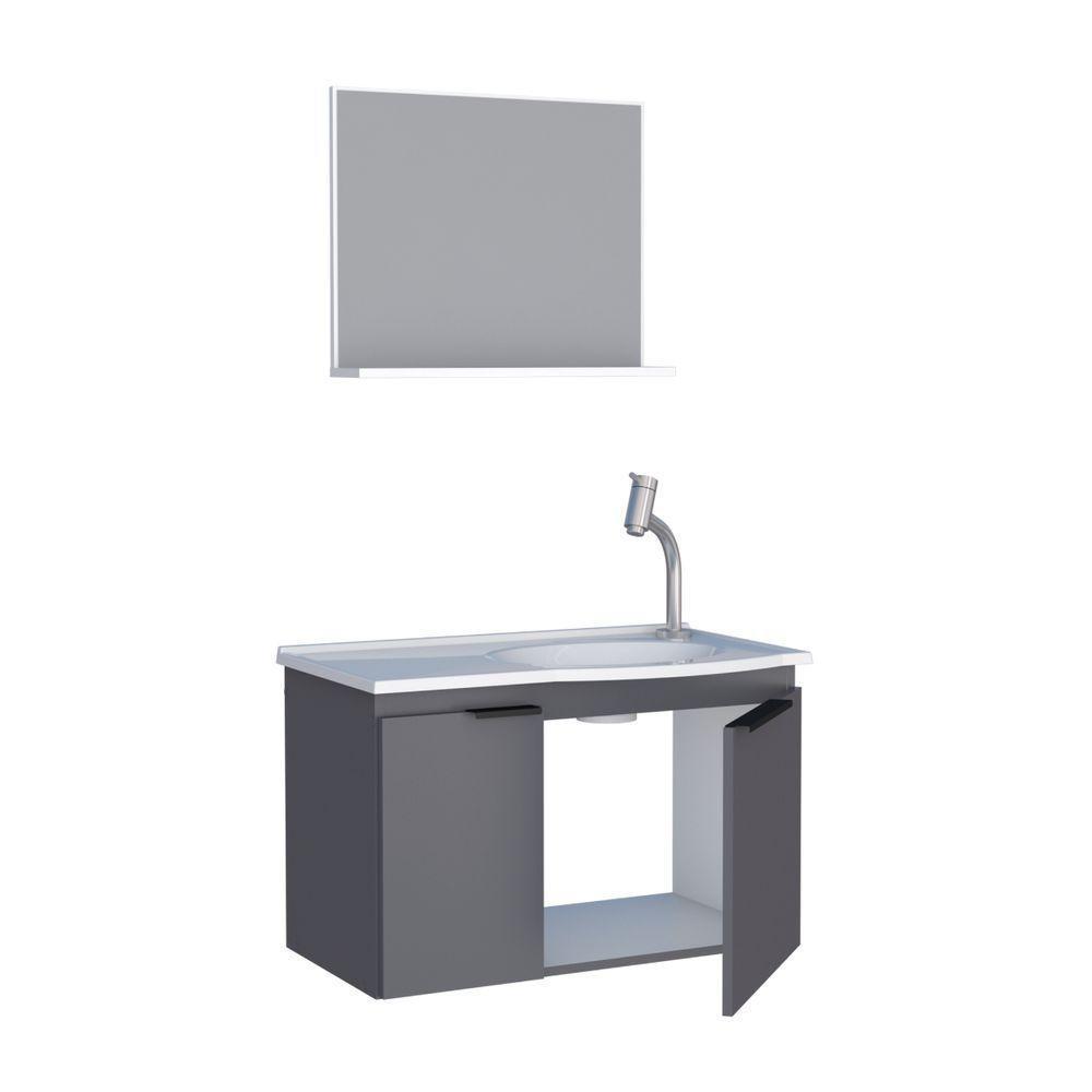 Kit De Banheiro Com Espelho Baku Cinza - 2