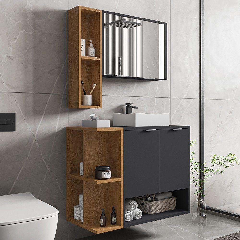 Gabinete De Banheiro Com Cuba E Espelheira Lizzi B02 Preto Fosco-naturalle - 6