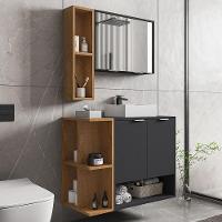 Gabinete De Banheiro Com Cuba E Espelheira Lizzi B02 Preto Fosco-naturalle - 6