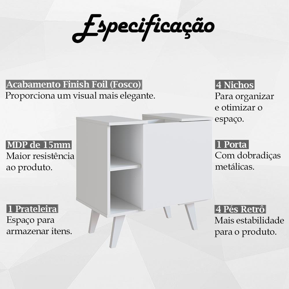 Gabinete Para Banheiro 01 Porta E 4 Nichos B86 Branco Novam Branco - 4