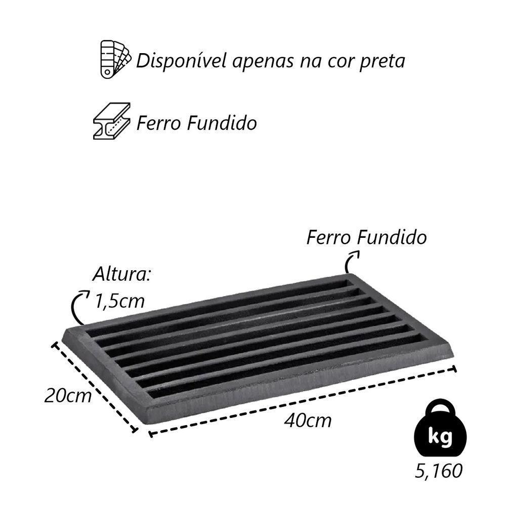 Grelha Para Cinzeiro Fogão A Lenha Em Ferro Fundido 20x40cm - 2