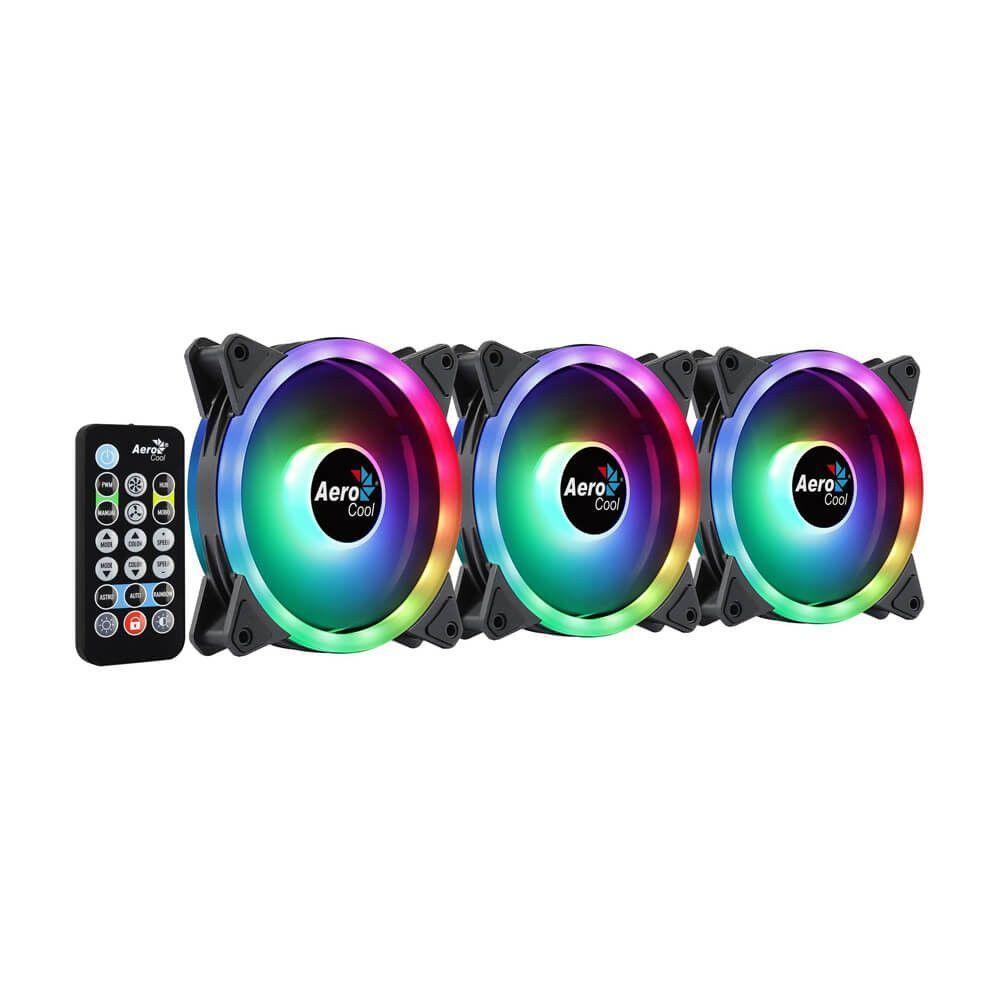 Kit Cooler 3 Unidades Duo 12 Pro Aerocool Argb Com Hub E Controle Preto - 1